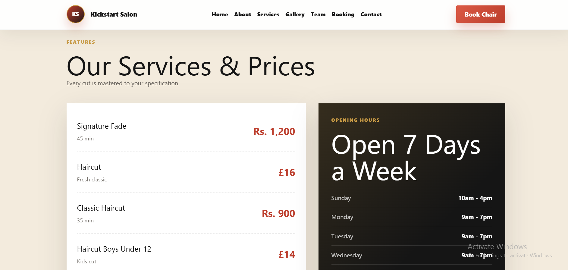 Salon Website screenshot